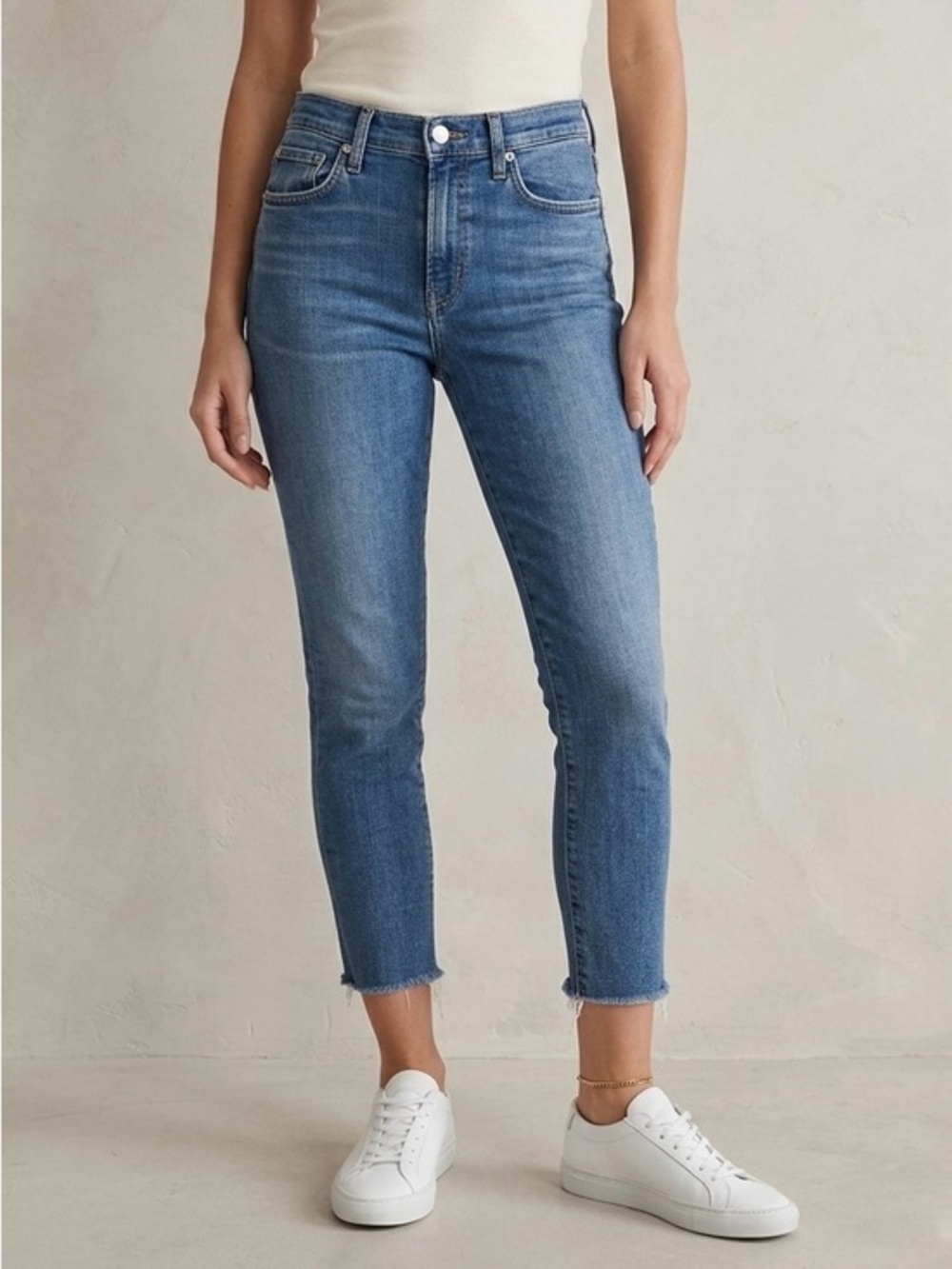 AGOLDE Sophie High Rise Crop Skinny Jeans Medium Wash Raw Hem